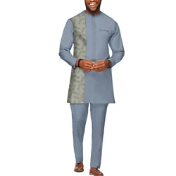 SEA&ALP African Men Set Two Piece Suit Dashiki Top Pant Tracksuit Fashion Outfit for Party wedding