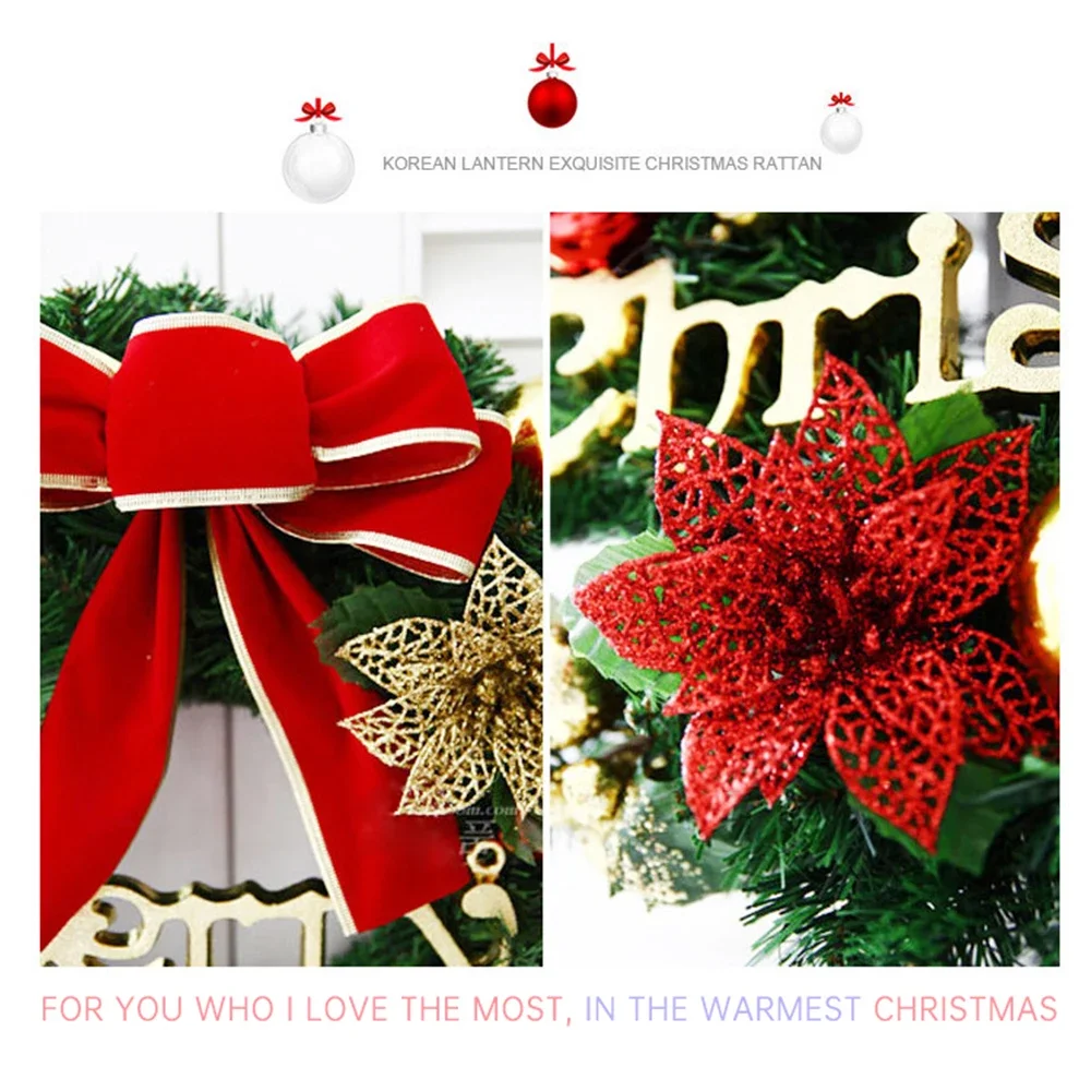 Christmas Decoration Wreath Rings Simulation Rattan Pine Needle Ball Flower Gift Ornament for Living Room Background Door Window