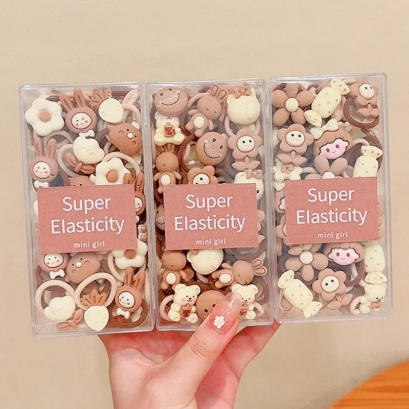 Coffee Color Children\'s Cute Cartoon Hair Rope Baby Thumb Loop Does Not Hurt Rubber Band Headwear Baby Tie Head Small Pull