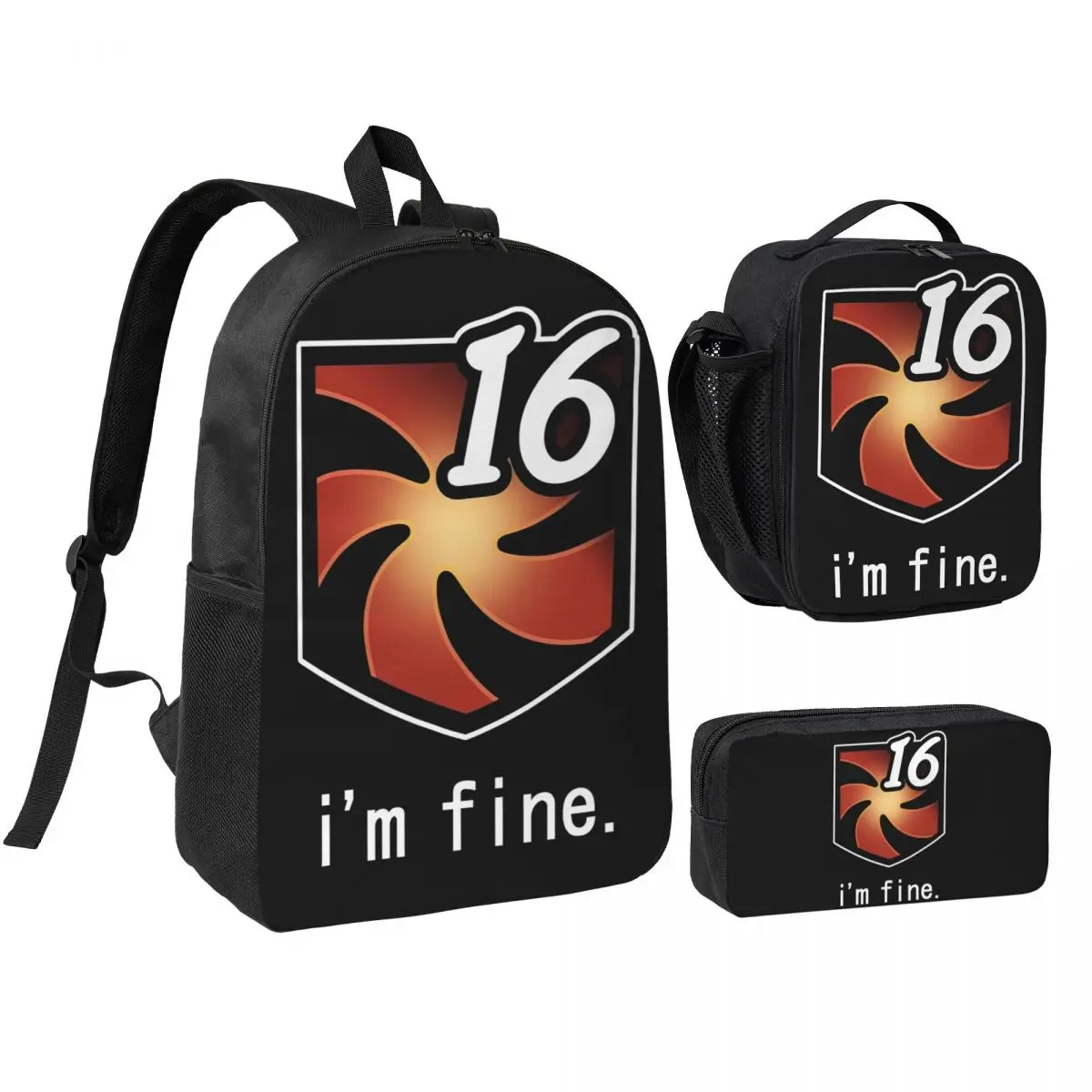 

I'm Fine Vuln Stacks Backpack Boys Girls BookBag School Bag Shoulder Bags 3ps Insulated Lunch Bag Pencil Case