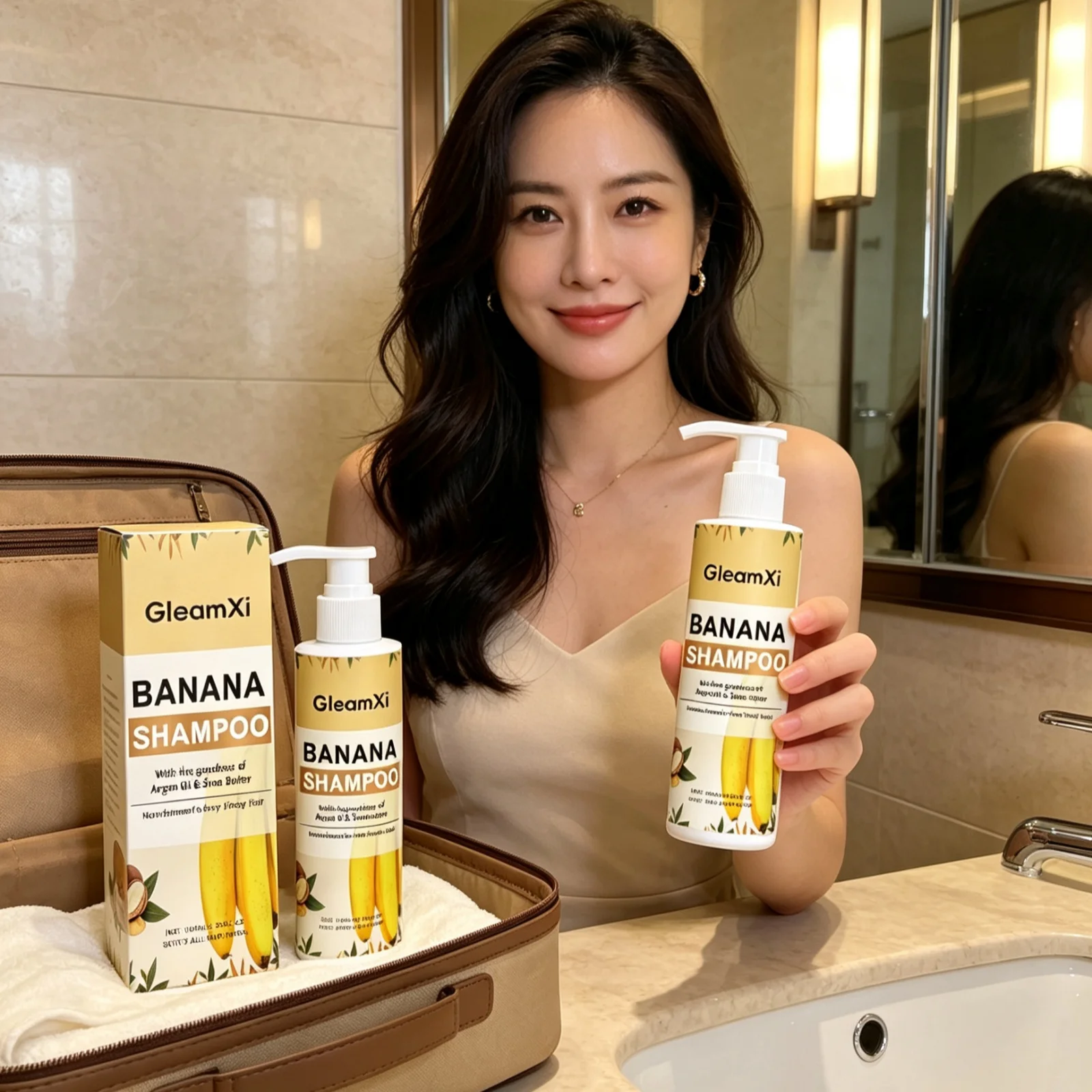 GleamXi Banana Shampoo Deep Moisturizing Scalp Anti Frizz Reduce Hair Tangling Boost Luster Gentle Hydrating Hair Care Shampoo