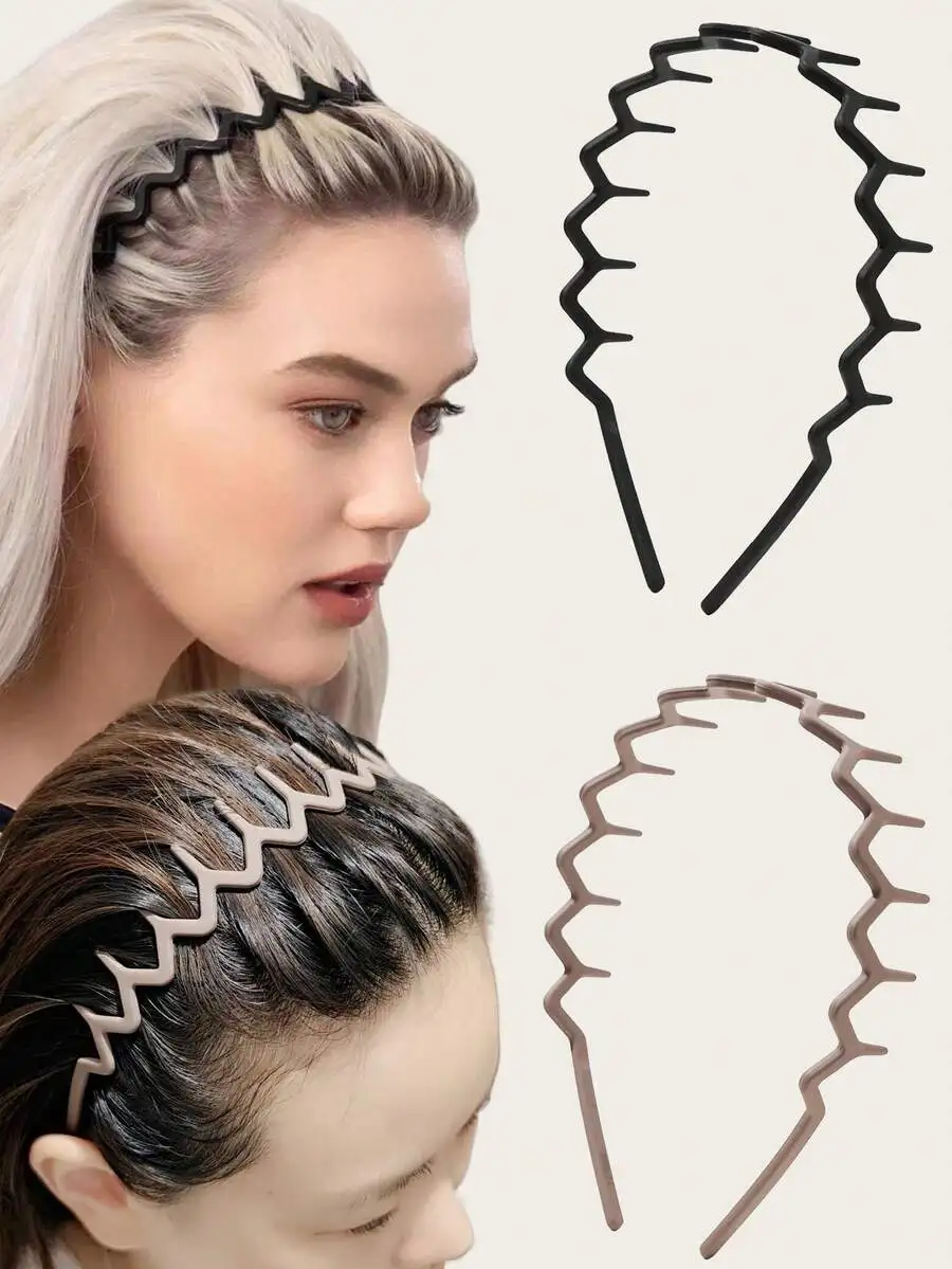 

2 шт. повязки на голову с волнистыми зубчатыми краями, нескользящие аксессуары для волос для женщин и мужчин