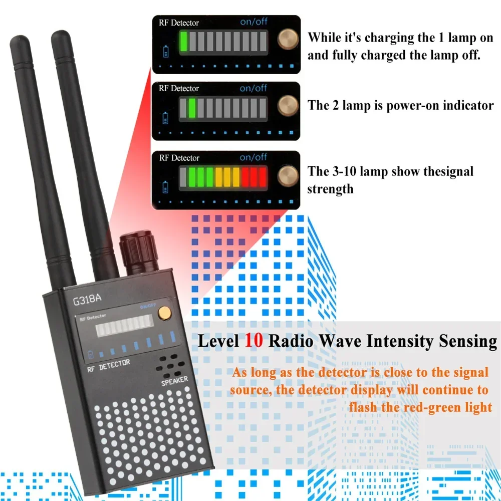 هوائي مزدوج لاسلكي RF إشارة مكافحة التجسس كاشف علة GSM الصوت لتحديد المواقع المقتفي مكتشف مكافحة التنصت على الكاميرا الماسح الضوئي معدات التجسس