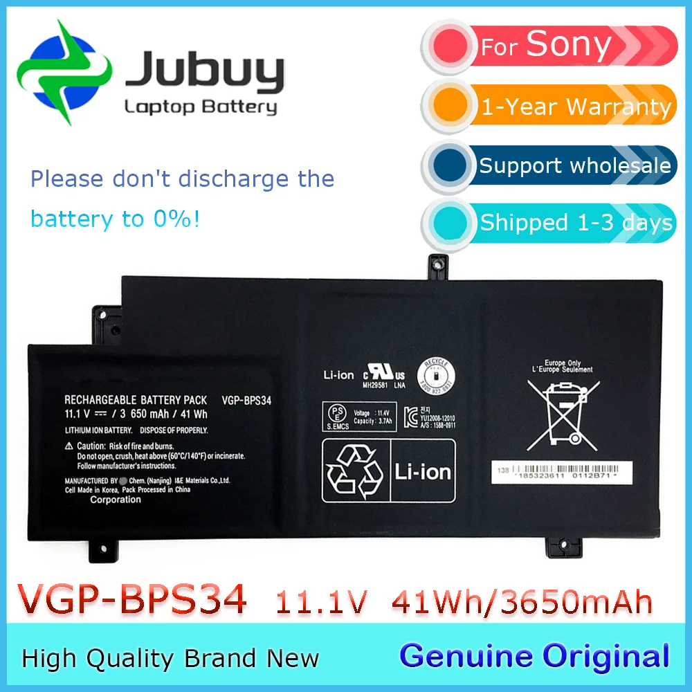 VGP-BPS34 11.1V 41Wh Original Laptop Battery for Sony Vaio SVF14AC1QL SVF15A17CLB SVF15AC1QL SVF14A