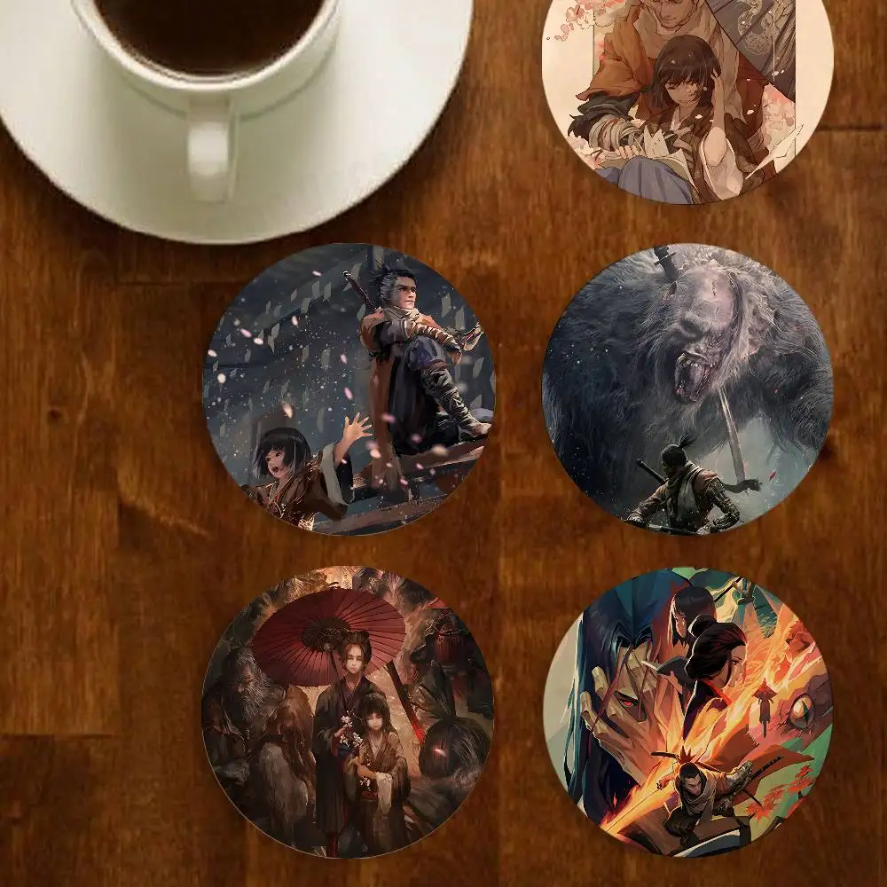 

SEKIRO Game TGA Wolf Elegant Wooden Coaster Handcrafted Wood Grain - Perfect for Coffee, Tea, Home, Bar Decor