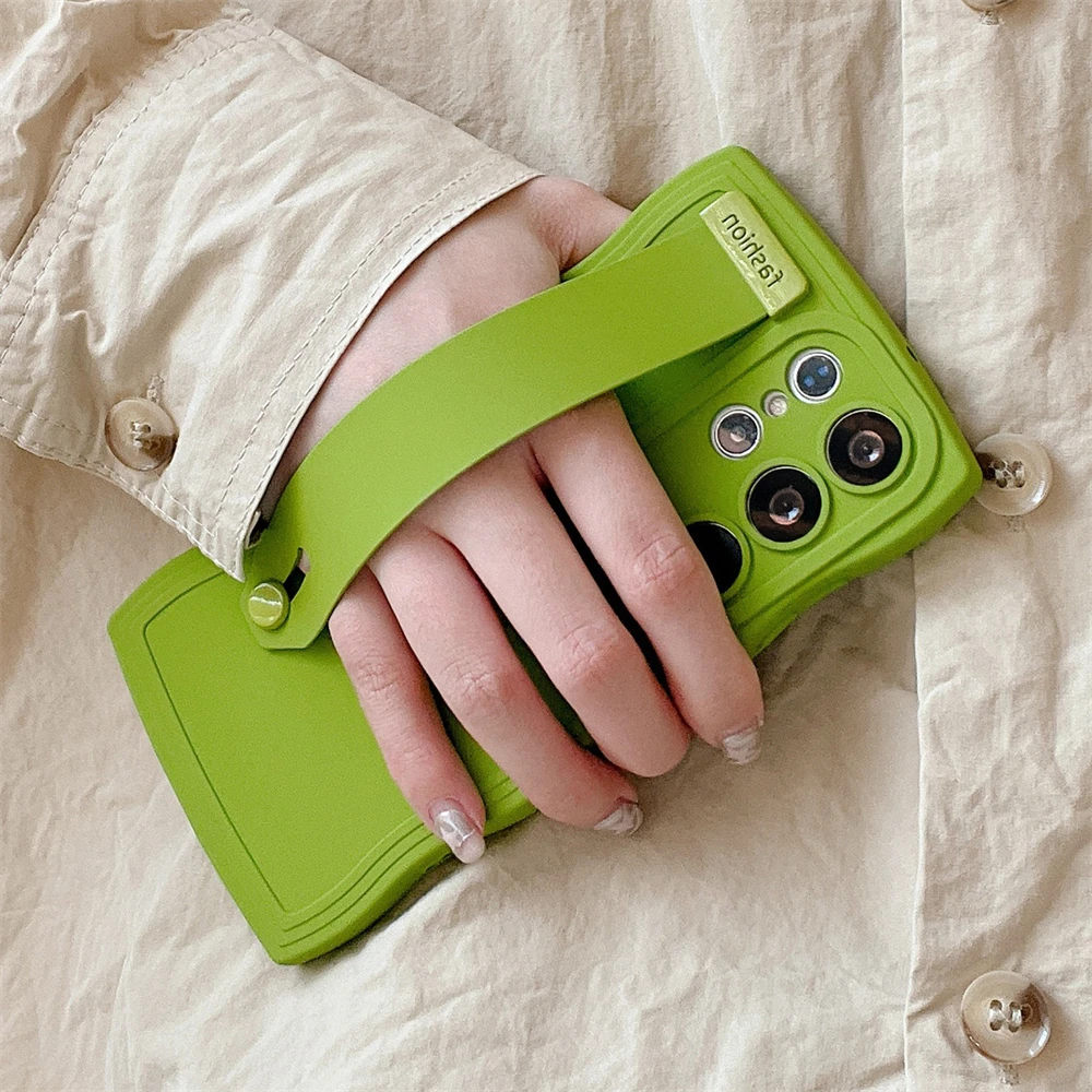 Etui na telefon z uchwytem na nadgarstek Curly Wave do Samsung S24 S23 S22 S21 Ultra Plus Candy Color Soft Silicone Cover — zdjęcie 5
