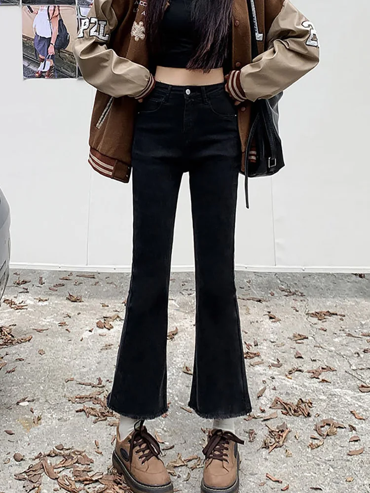 Streetwear Vintage Bootcut Jeans Women's Casual Fashion Retro Straight Baggy Vaqueros High Waisted Wide Leg Fringed Denim Pants