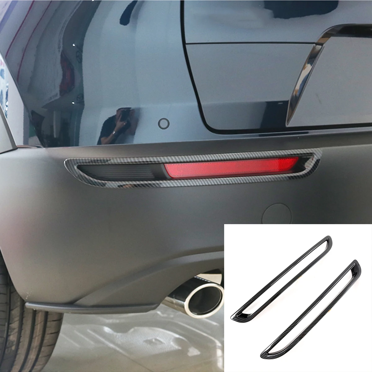 For Mazda CX30 CX-30 DM 2020-2022 ABS Carbon Fiber Rear Fog Light Cover Trim Sticker Rear Bumper Decoration Lamp Exterior