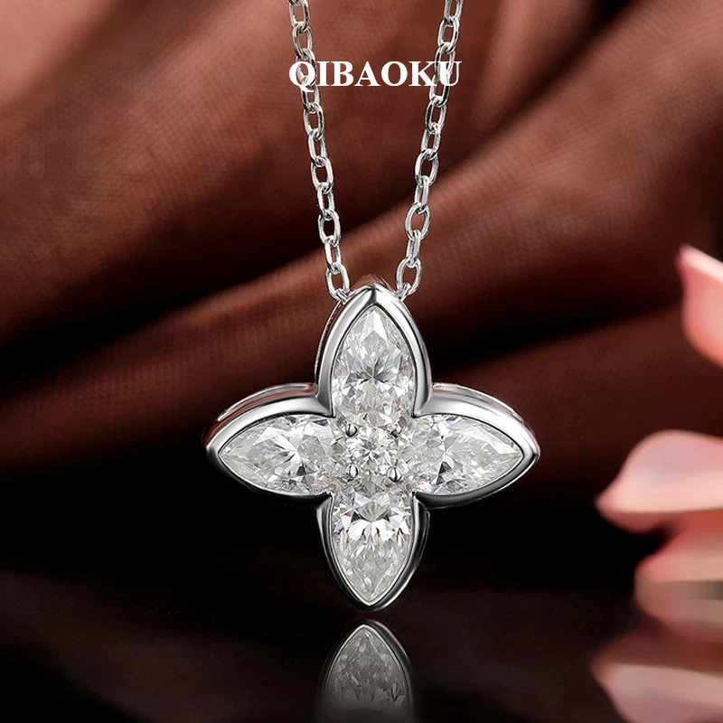 QIBAOKU Pear Cut 4*6mm Moissanite Necklace Pendant for Women Classic 5 Gems Jewelry S925 Sterling Silver Plated 18K Chain 2026