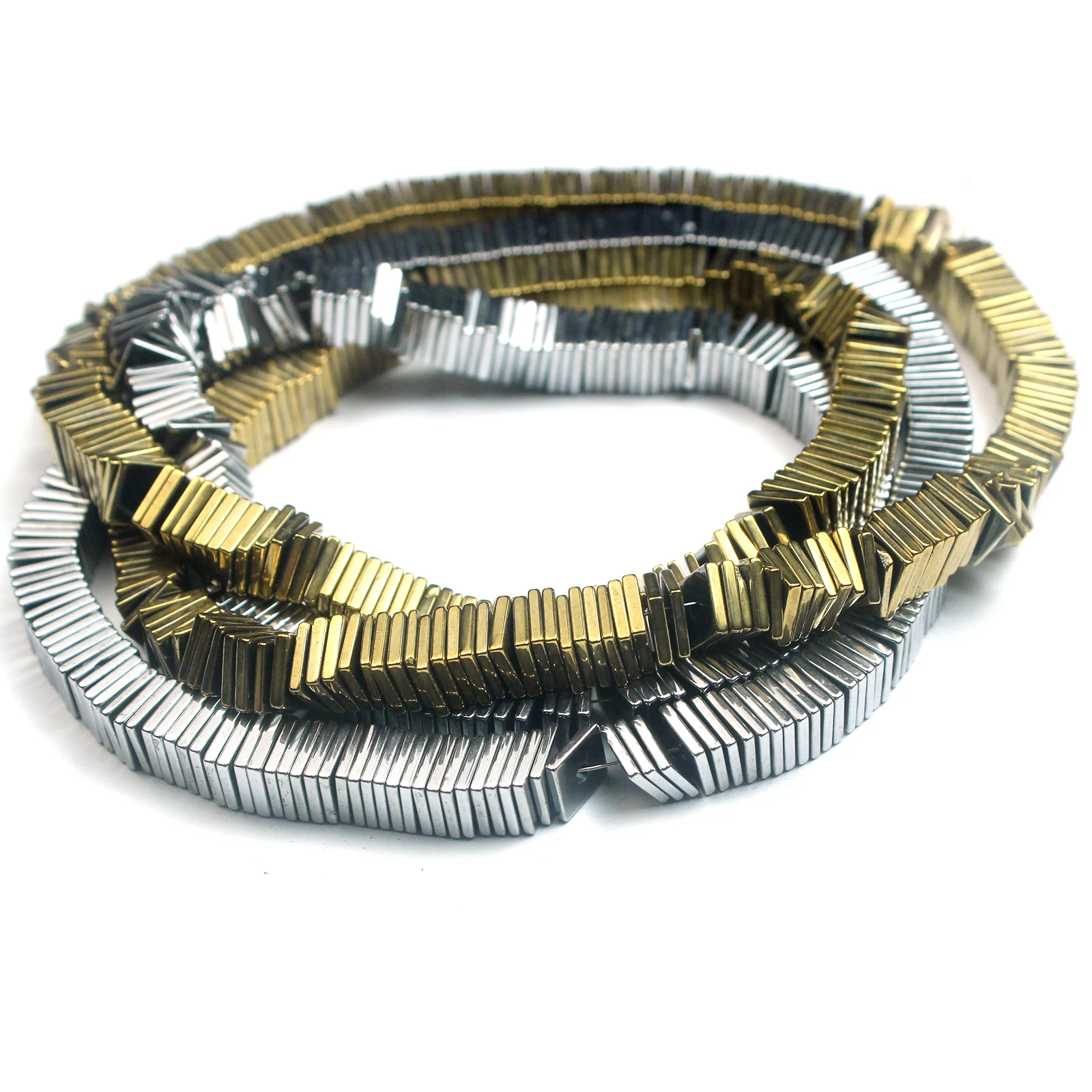Flache quadratische Flocken aus Gold-Silber-Hämatit-Natursteinperlen, lose Spacer für DIY-Schmuckherstellung, Armbänder, Halsketten, Zubehör – Detail 8