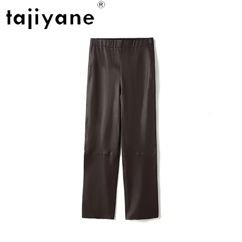 TAJIYANE Genuine Leather Pants Woman Stretch Matte Sheepskin Pants of Women Cropped Trousers Slim Fit Pantalon Elastic Waist 바지