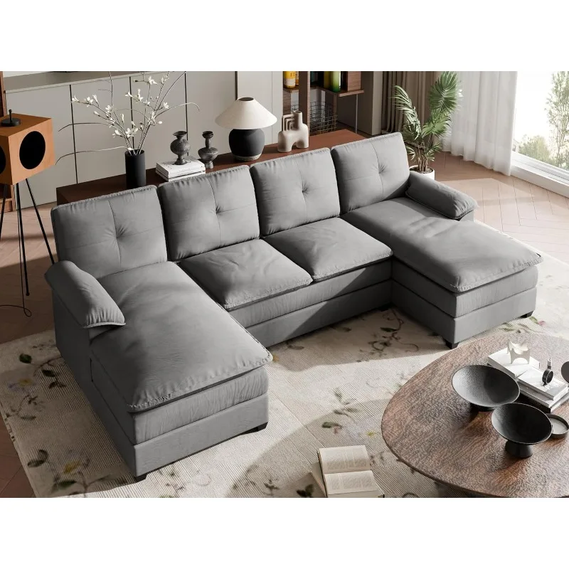 

U-Shaped Sectional Couches for Living Room, 110 Inch Living Room Furniture Sofas Set & Sofa Sleeper with Double Chaise