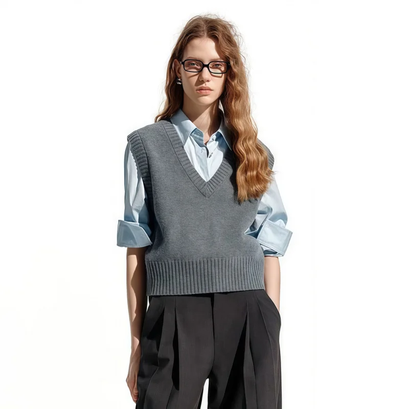 

Niche Retro Knitted Vest Spring Autumn Minimalist Layering Loose Solid Color Wool Vest Top Women