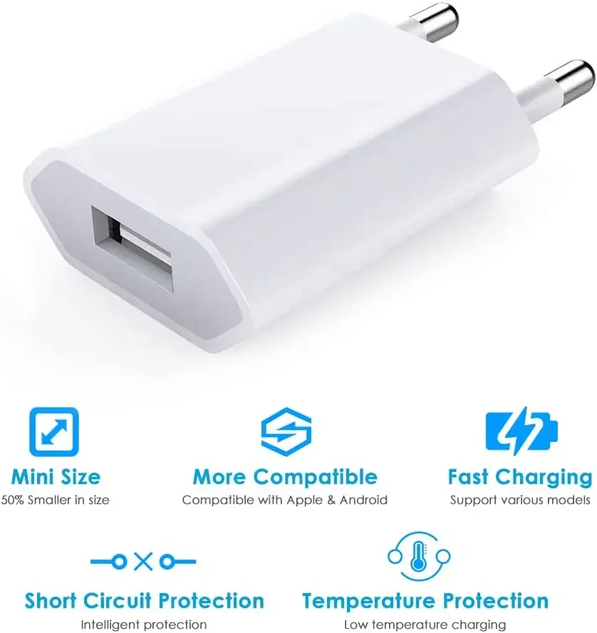 2Pcs 5V 1A USB Charger Travel Wall Charging Head Phone Adapter Portable EU Plug For Mobile Phone XS Max