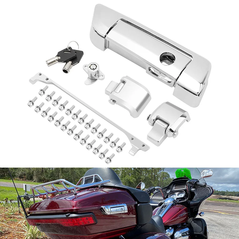 Chrome Motorcycle Hard bag Saddlebag Hardware Latch Hinge Lock Kit For Harley Touring Street Glide Road King Road Glide 2014-up