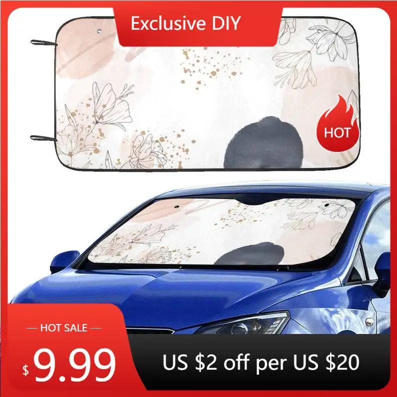 Japanese Minimalist Car sunshade for windshield, Boho ink art Window Sun Blocker, abstract car accessories Auto Decor Screen car