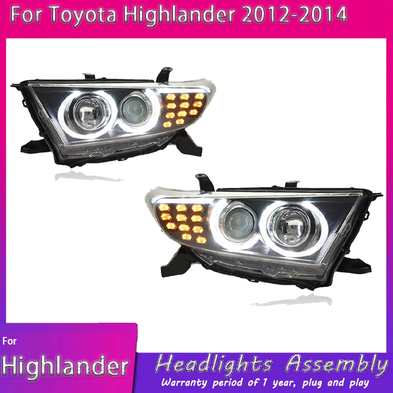 

Пара автомобильных Стайлингов для Toyota Highlander 2012-2014, передний фонарь DRL, сигнальная светодиодная линза проектора, автоаксессуары