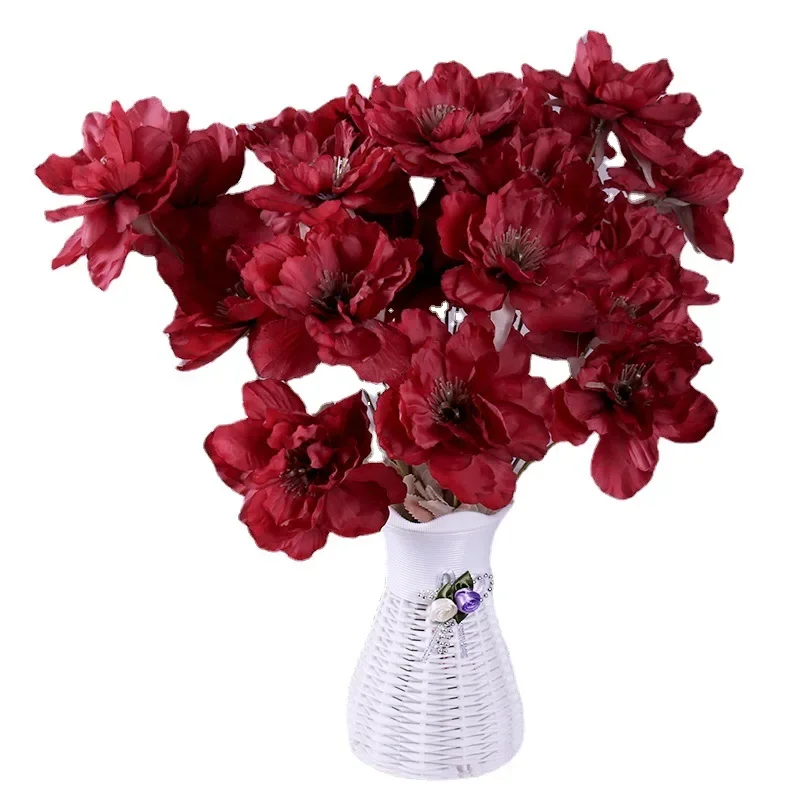 Flores artificiais peônia para decoração de casa, arranjo decorativo de flores, flor de seda falsa, casamento e sala de estar, 9 cabeças