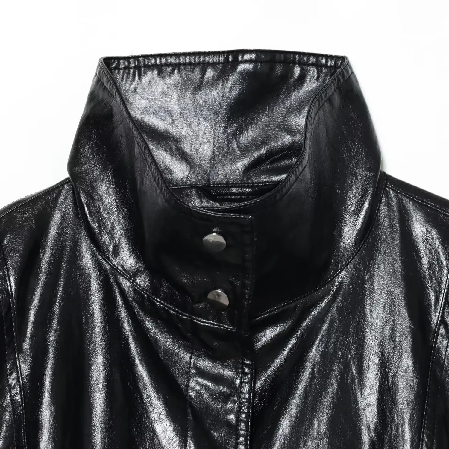 معطف JNLEAOG خريفي جديد أنيق للنساء من Jaet ملابس خارجية متعددة الاستخدامات من الجلد الصناعي طويل Sve بسحاب للإغلاق... #3