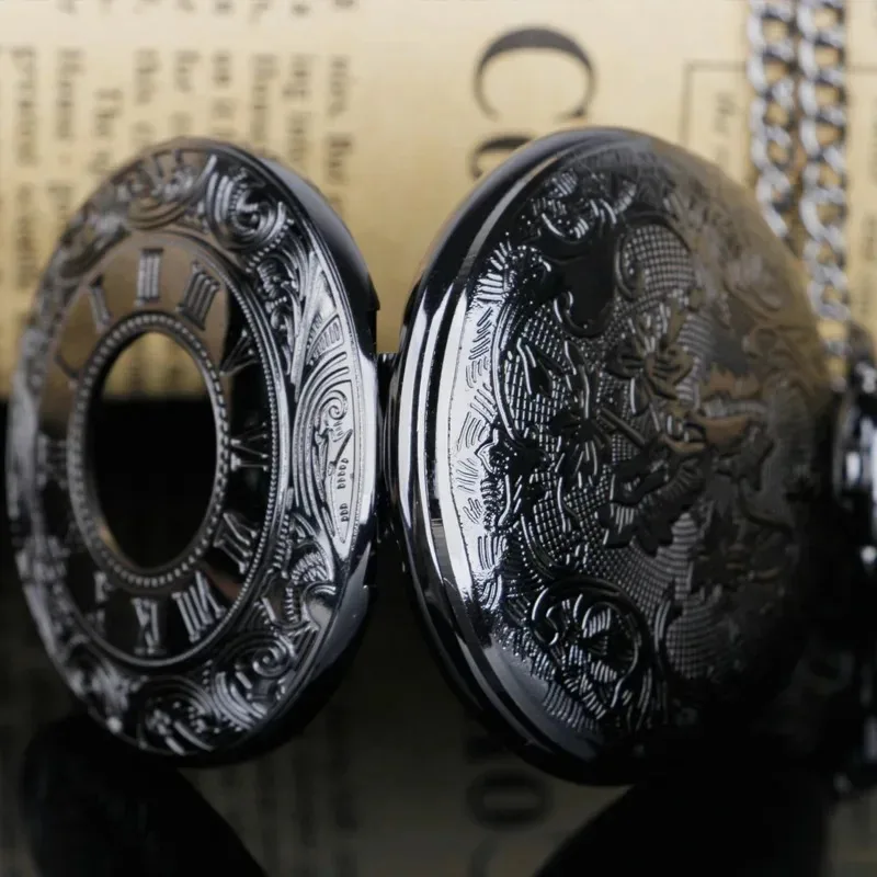 خمر الجوف الأسود الروماني سلسلة العددية ساعة كوارتز الرجال المرأة قلادة ساعة الجيب قلادة ساعة الهدايا