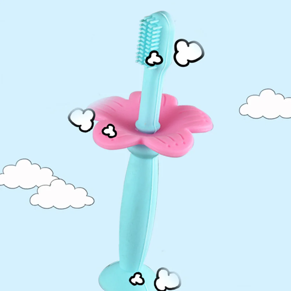 2 قطعة تدريب الطفل فرشاة أسنان من السيليكون واقية يربك مكافحة الاختناق طفل دليل شعيرات ناعمة العناية بالفم الوردي الأزرق #4