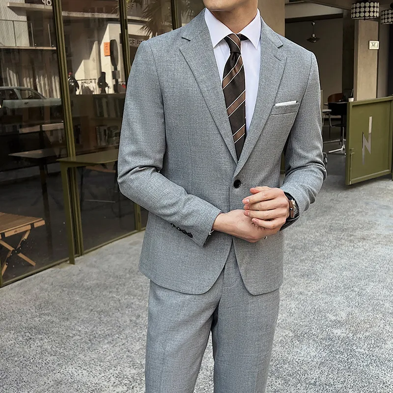 

2026 Men's Double-Buttoned Formal Suits High-Quality Fashionable Casual Slim Elastic Fabric Stylish Groo