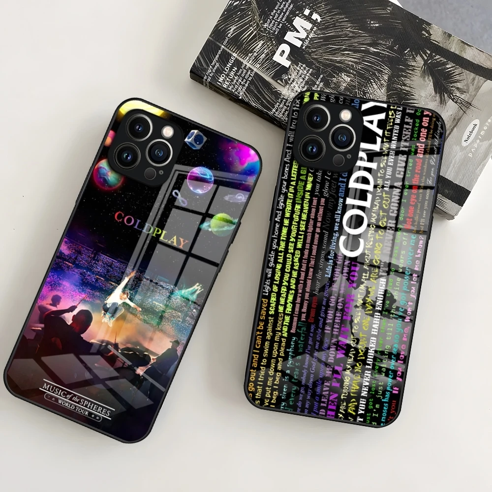 C-Coldplay Band Phone Case for iPhone 15 Pro 14 13 12 11 Mini X XS XR Max 6 8 Plus SE 2020 Glass Design Cove