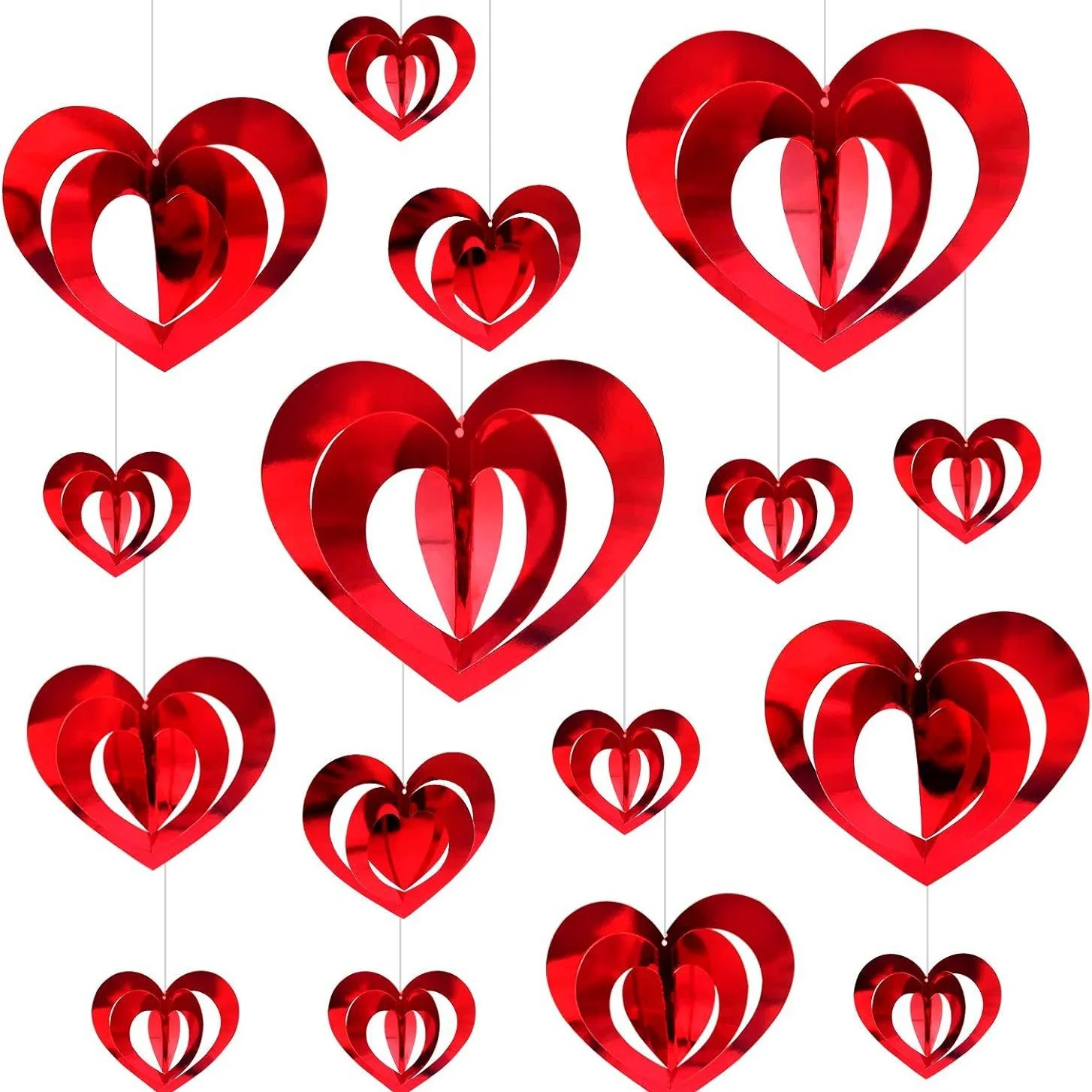 

16pcs Wedding Heart Shape Spiral Ornaments Proposal and Confession Red Love Hanging Pendants Wedding Party Decorations