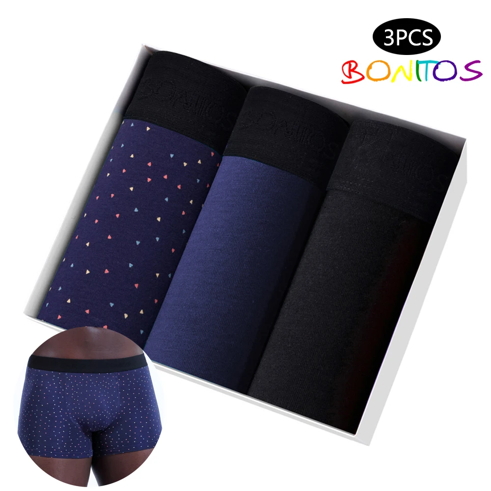 3pcs Men\'s Panties Sexy Print Underwear for Man Solid Homme Underpants Cotton Mens Boxer Shorts Male Trunks Gift