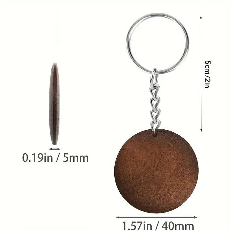 10Pcs Wooden Engraved Keychains, Vintage Round Disc Wood Circle Key Rings, DlY Blank Key Tags for DlY Crafts