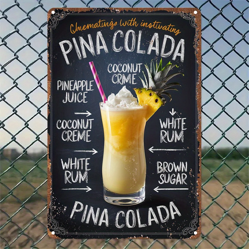 TINSIGNDEPOT - Vintage Pina Colada Metal Sign-Retro Wall Art with Tropical Drink Design, Perfect for Garden, Bedroom, or Garage 