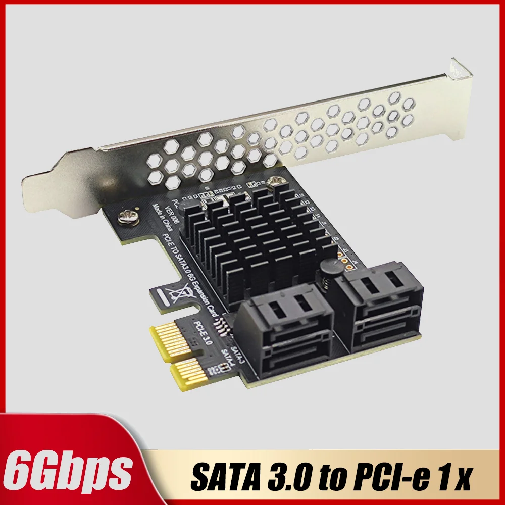

Карта расширения PCI-e 1X на 4 порта SATA 3.0, 6 Гбит/с, чип ASM1064, адаптер-конвертер PCI-e X4/X8/X16 с горячей заменой и кронштейном
