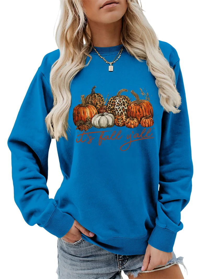 New cotton fun long sleeve women's it's fally's all pumpkin letter print autumn and winter vintage crew-neck hoodie