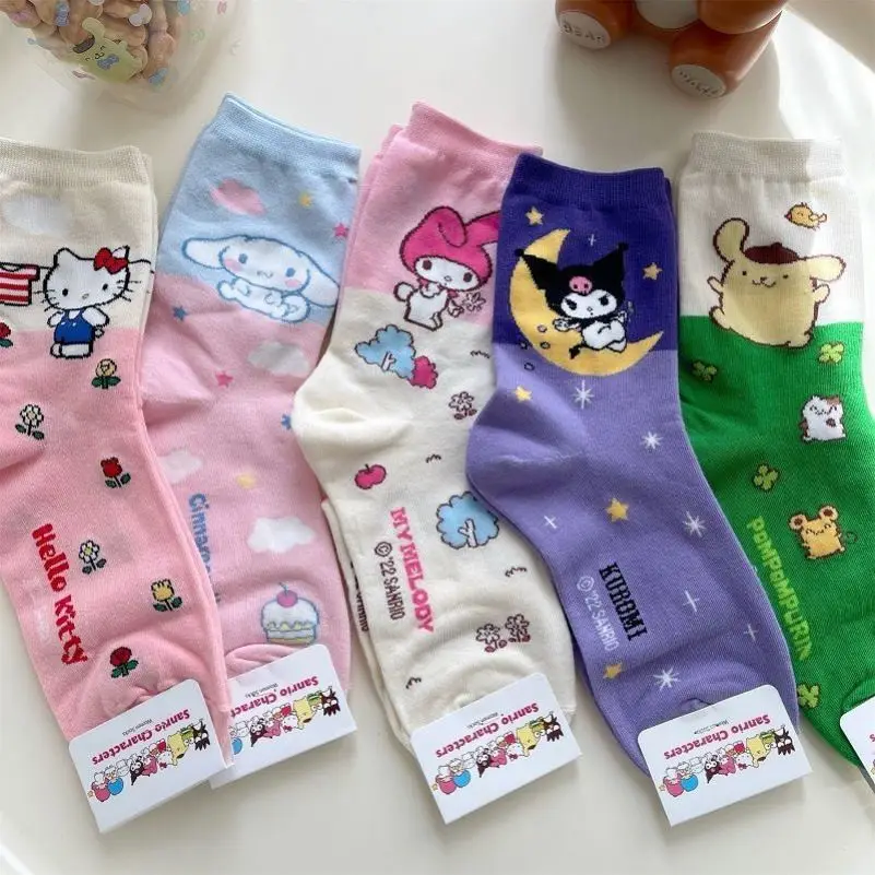 Sanrio Accessories Socks Anime Hello Kitty Kuromi Melody Cinnamoroll Long Y2K Tube Harajuku Keep Warm Casual Socks Girl Gift