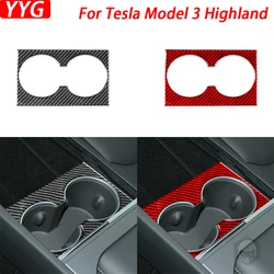 For Tesla Model 3 Highland 2024 Carbon Fiber Water Cup Holder Panel Decorative Cover Car Interior Decoration Accessories Sticker