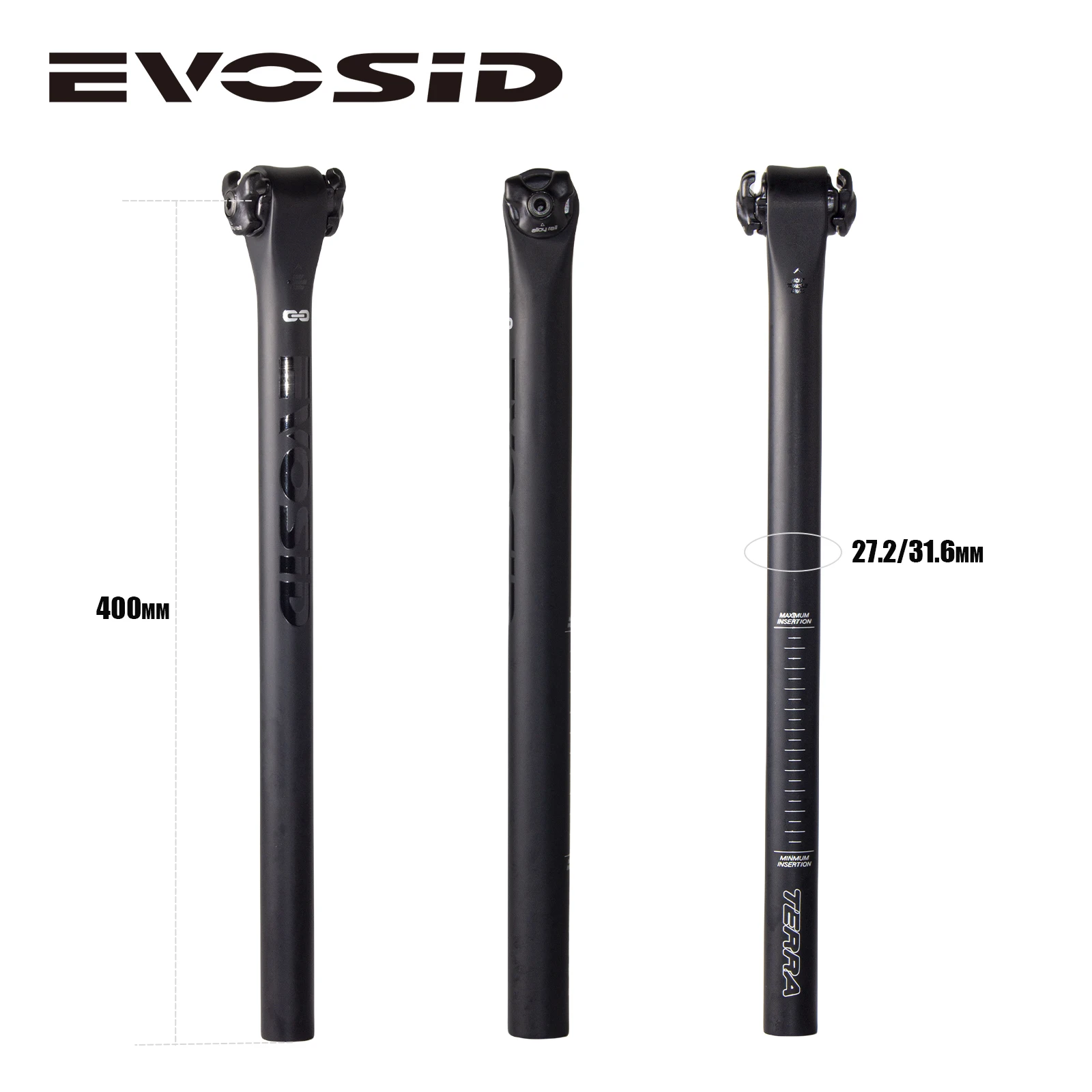 EVOSID TERRA Carbon Fiber Seatpost Mtb Road Bike Seat Tube 27.2/31.6mm Ultra-light UD Matte Long 400mm Seatpost Bicycle Parts