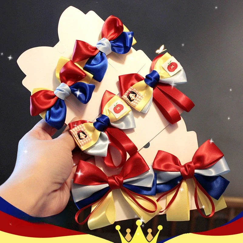 Sweet Blue Yellow Red Bow Ribbon Hair Clips Hairpins Barrette for Girls Party Princess Snow White Party Cosplay Dress Up