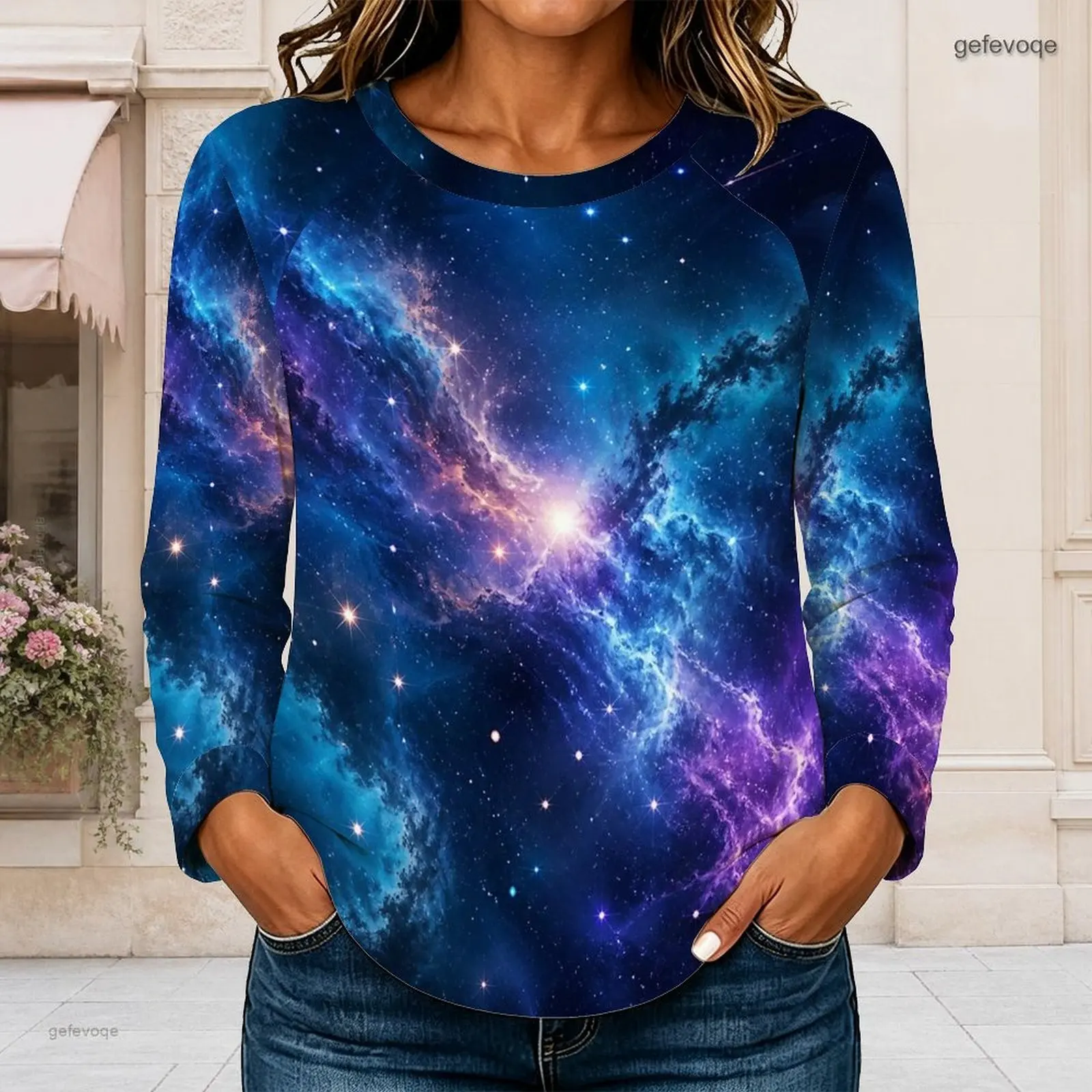 Women Crew Neck Raglan Long Sleeve T Shirt Curved Hem Loose Casual Basic Top Custom Print Ladies Daily Wear Blouse - view 3