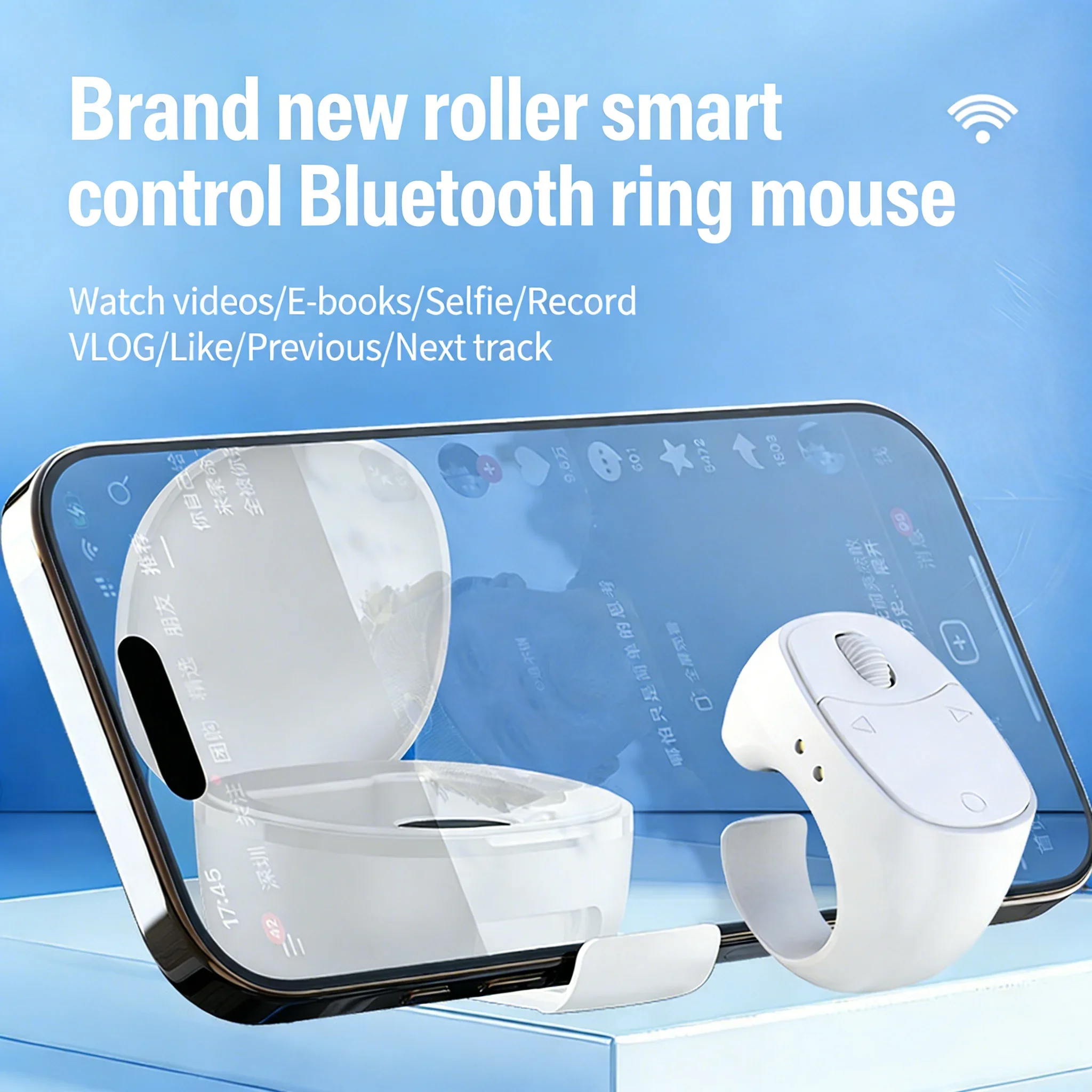 

Bluetooth Ring Mouse with Roller, Rechargeable Remote Control for Tiktok Scrolling & E-book Page Turning For Android iOS