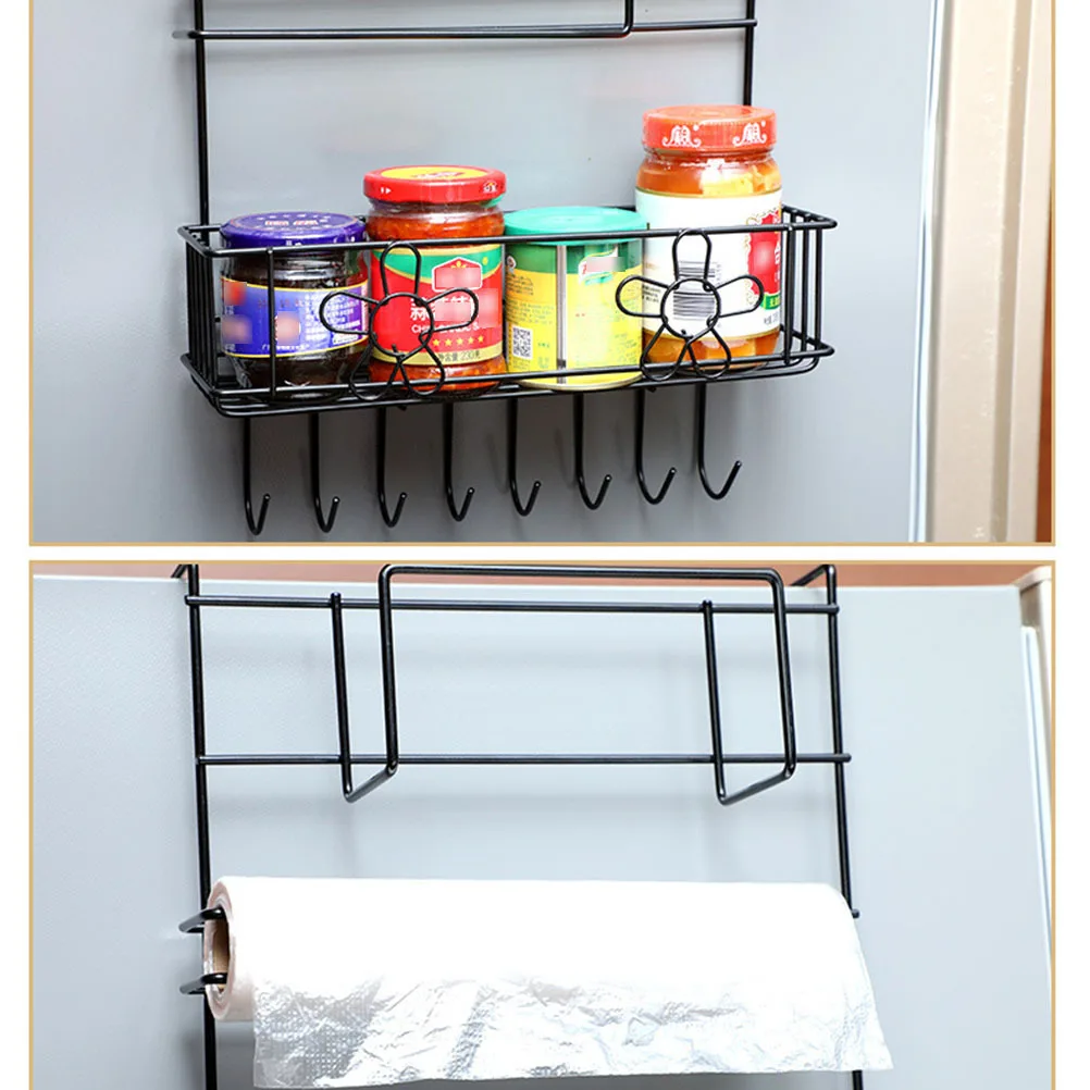 

Iron Rack Black Wall Mount Shelf For Refrigerator Side Organizer Kitchen Bathroom Spice Storage Multifunction Rack Iron Storage