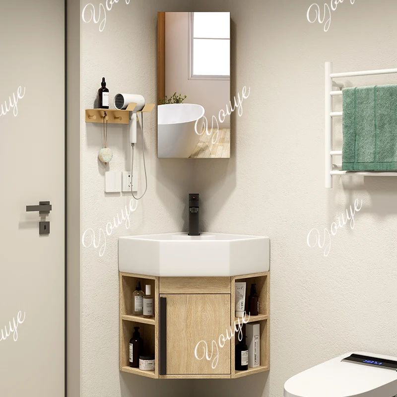 

Corner wall-mounted washbasin cabinet combined bathroom washbasin balcony washbasin triangular integrated ceramic basin