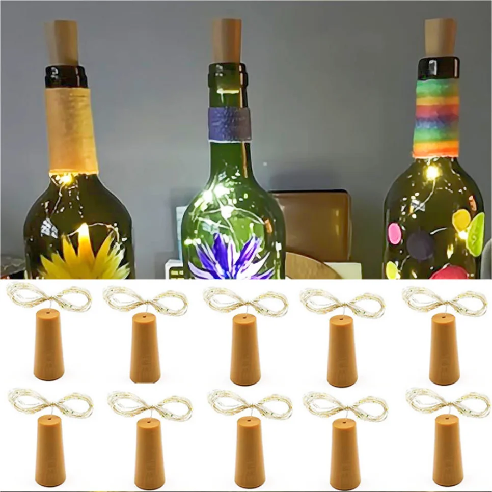 Barra de luz LED con cable de cobre de 10 piezas con corcho, 1/2/3m, tapón de botella de vino para fiesta de cumpleaños, con batería