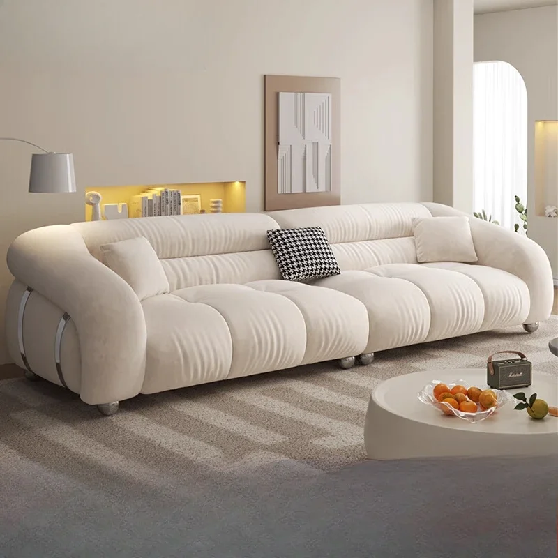 

Living Room Milk Flannel Puff Sofa