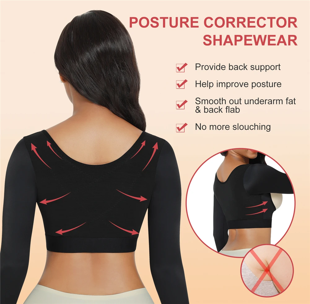 Posture Corrector Shapewear para mulheres, braço shaper, pós-cirurgia, mangas de compressão, lipo vestuário, tops, espartilho