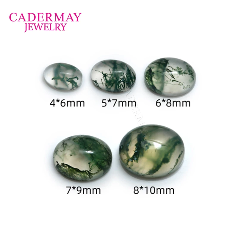 High Quality 3x4mm-8x10mm Oval Pear Cabochon Convex Flat Back Natural Moss Agate Loose Stones For Jewelry Making