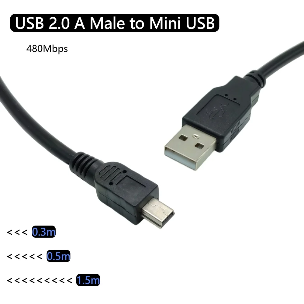 Câble USB Mini court USB 2.0 A mâle vers Mini-B, câble de charge de données, connecteur Mini USB pour appareil photo MP3 Mp4