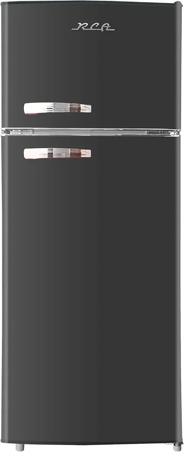 RFR1055-BLACK, Retro 2 Door Apartment Size Refrigerator with Freezer, 10, Black, cu ft