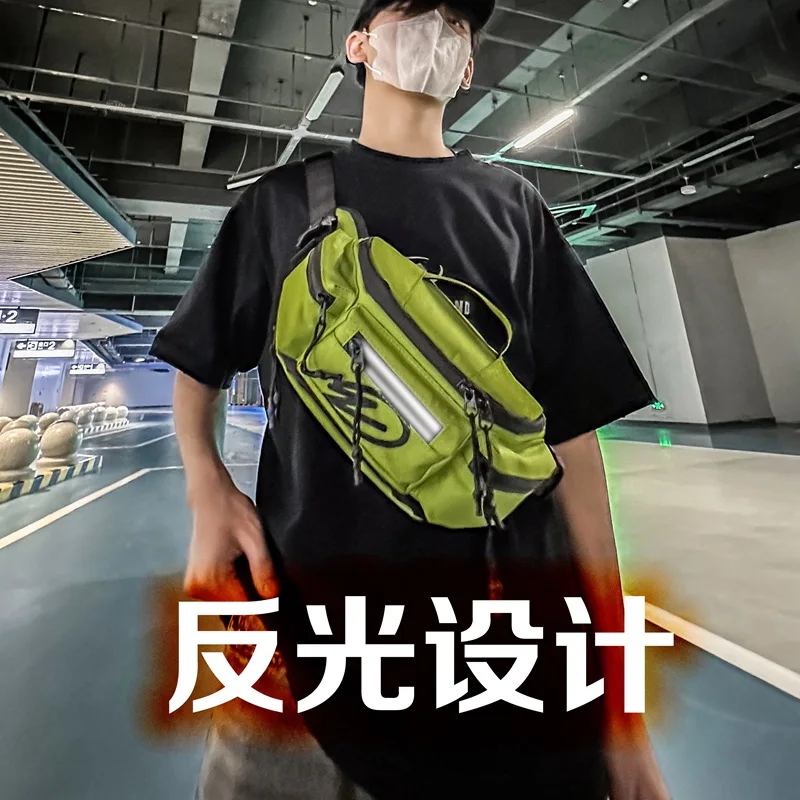 

High-end outdoor cycling waist bag large capacity one-shoulder crossbody bag mountaineering hiking trendy reflective chest bag