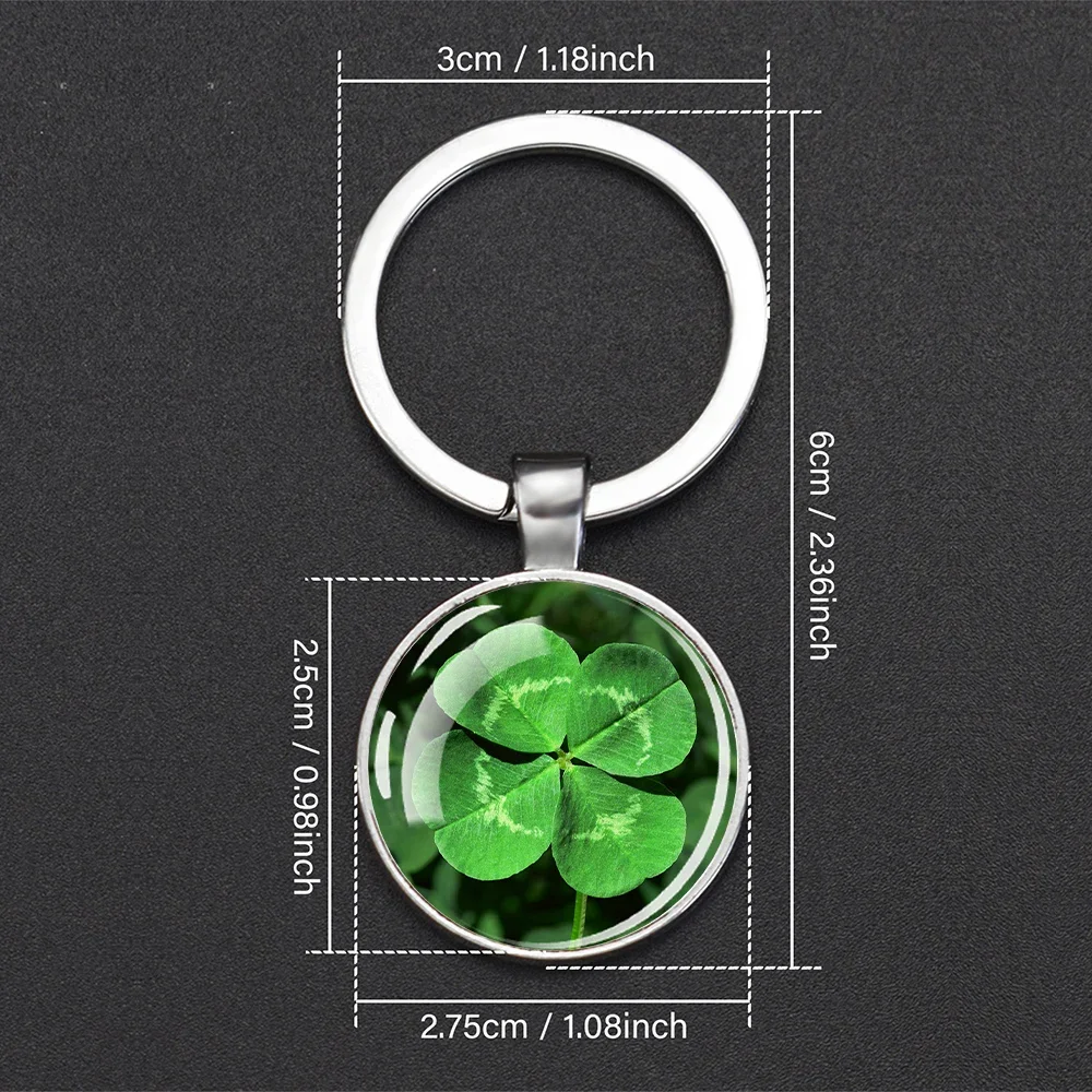 Shamrock Four-leaf Clover Keychains Glass Dome Double Sides Pendant Key Chain Lucky Jewelry Keyring Gift 100pcs