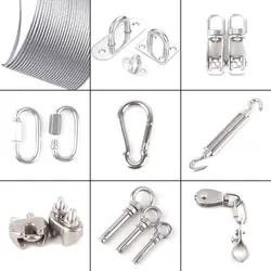 SS304 Canopy Sun Shade Net Installation Connectors Sunshade Sails Accessories Stainless Steel Clamp Pulley Wire Rope Tensioner